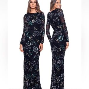 Betsy & Adam Black Floral Long Sleeve Dress